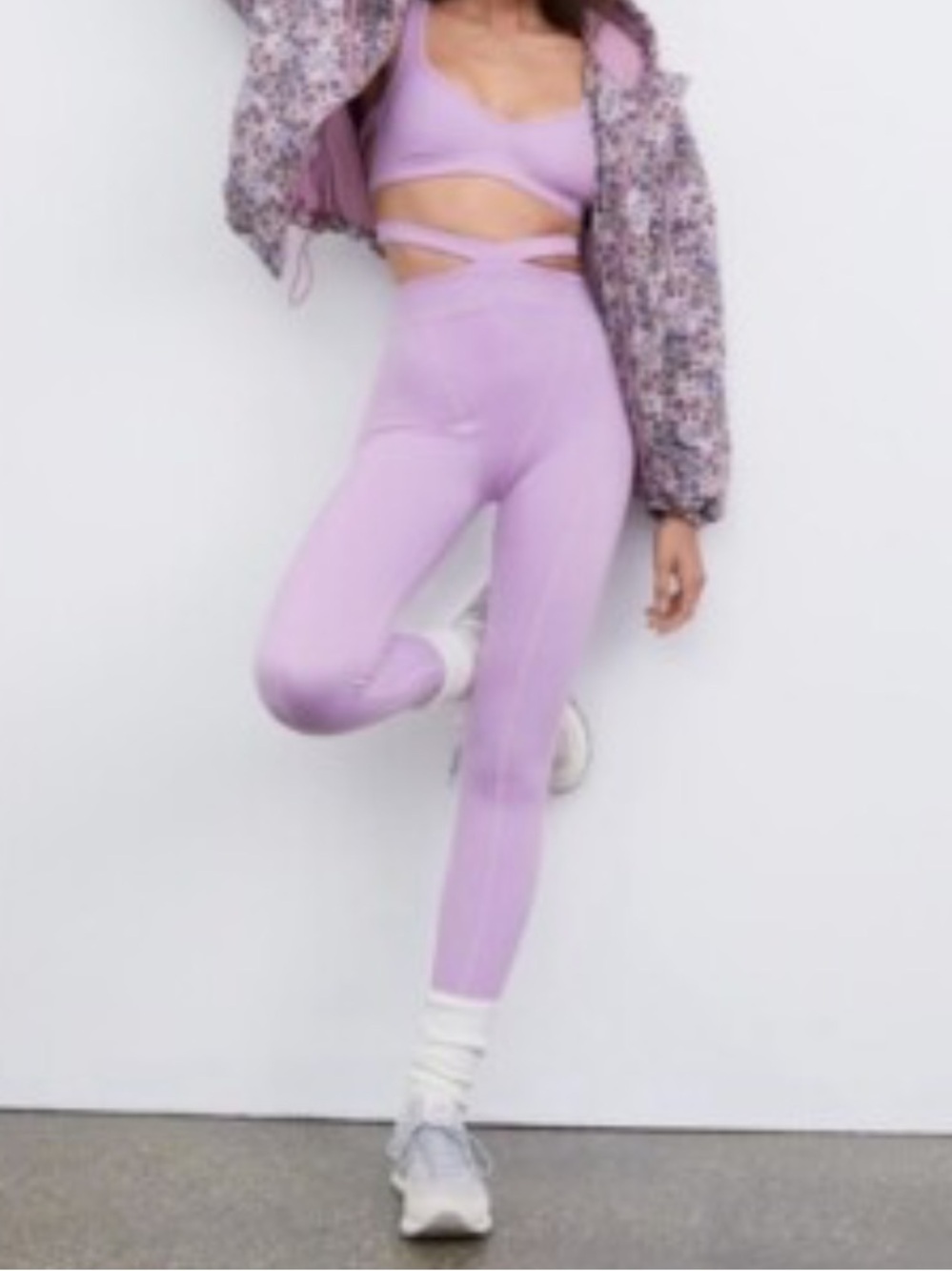 For Love And Lemons Purple Ribbed Leggings with Cross Waistband